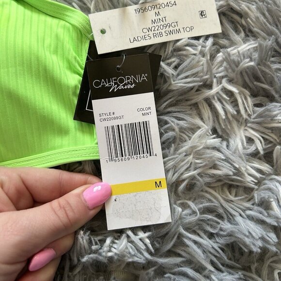 California Waves Bralette Bikini Top Juniors Large L Green Solid Square Neck - Picture 3 of 6